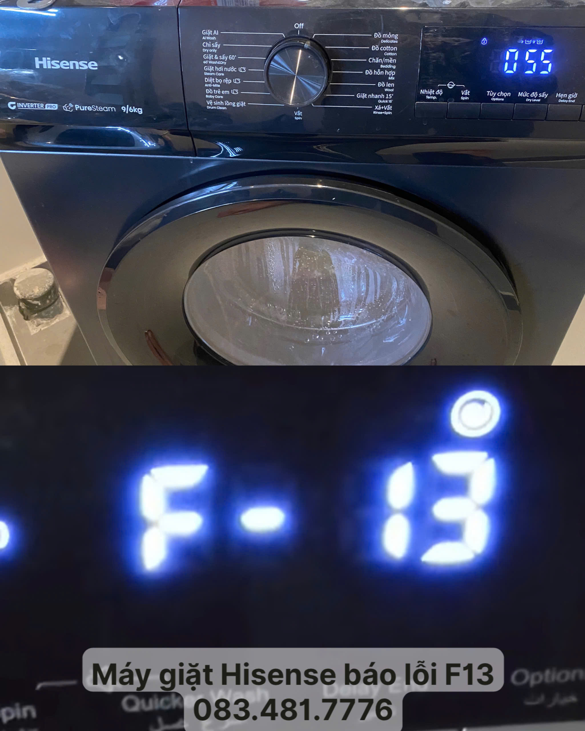 Máy giặt Hisense báo lỗi F13